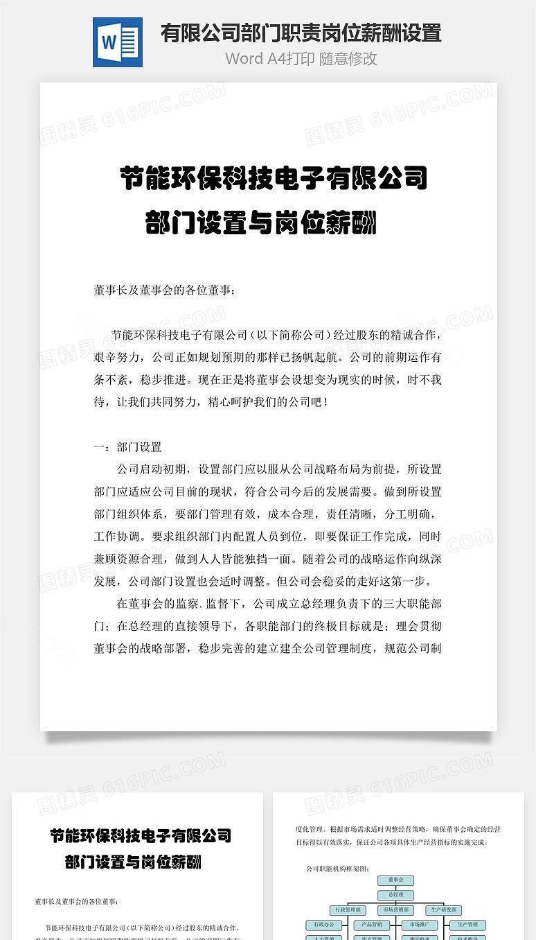 有限公司部门职责岗位薪酬设置Word文档