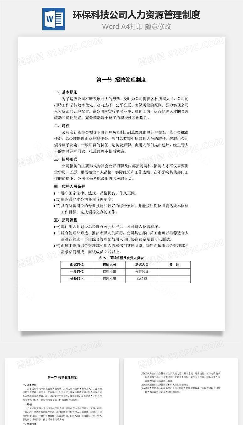 环保科技公司人力资源管理制度Word文档