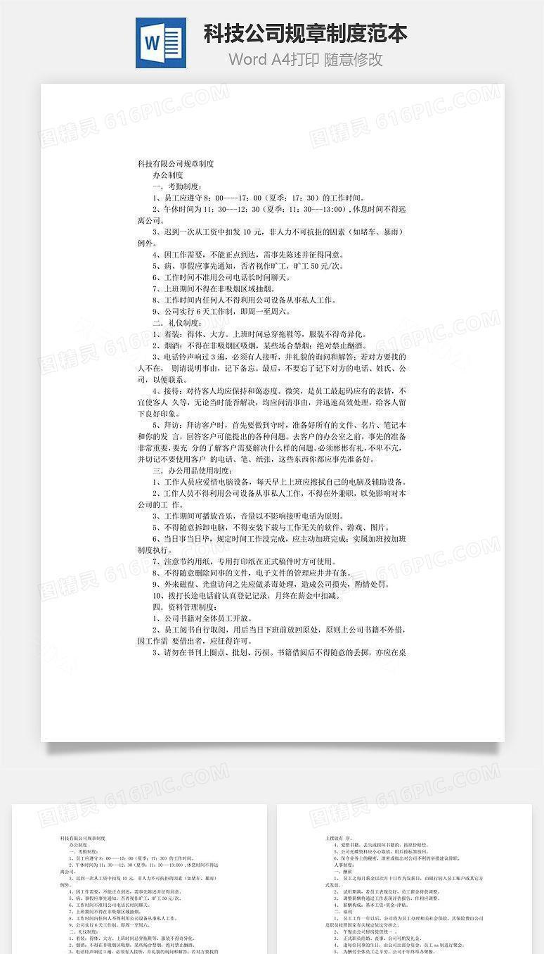 科技公司规章制度范本Word文档