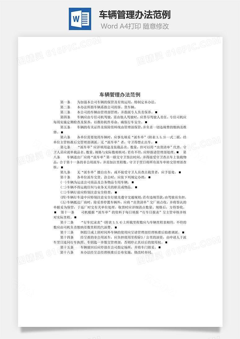 车辆管理办法范例Word文档