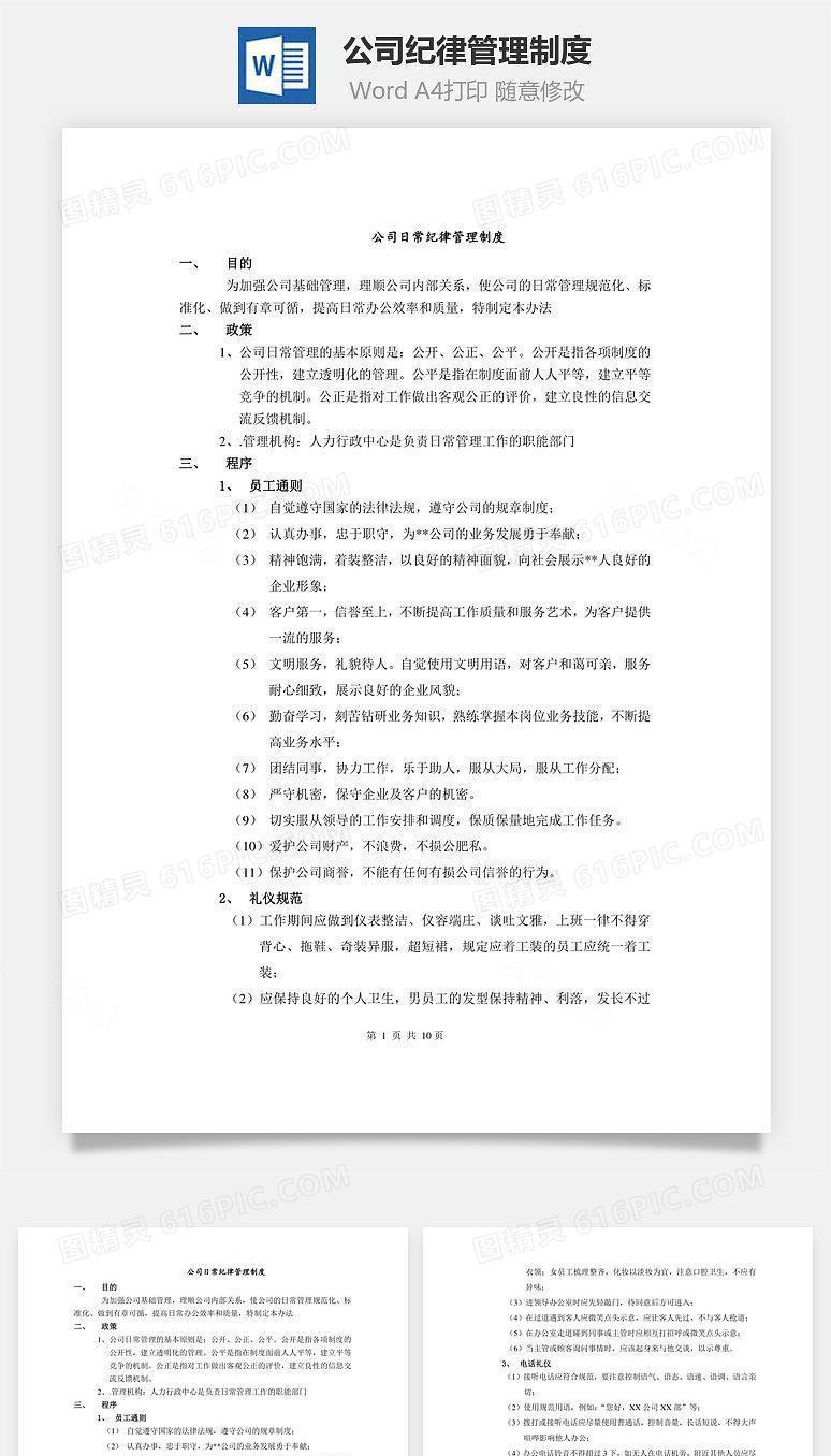 公司纪律管理制度Word文档