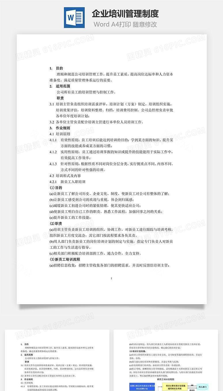 企业培训管理制度Word文档