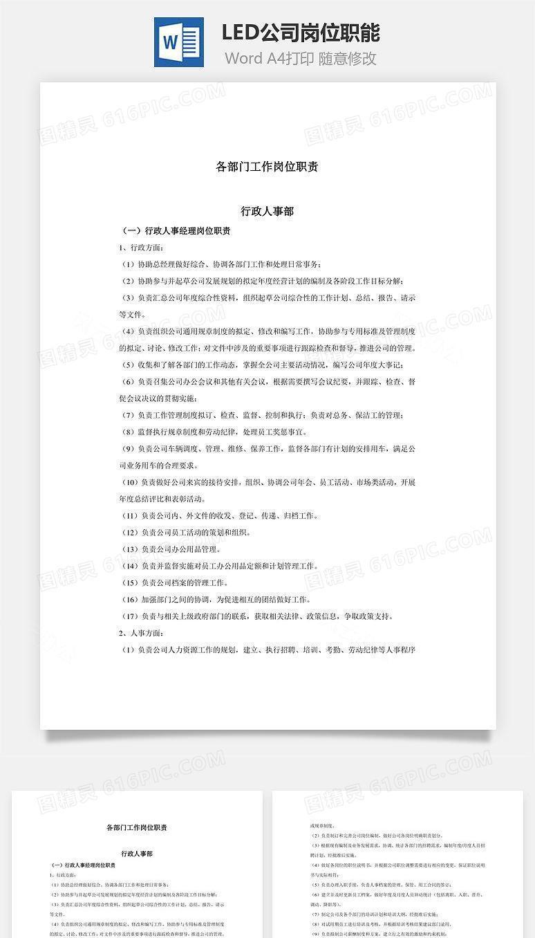 LED公司岗位职能Word文档