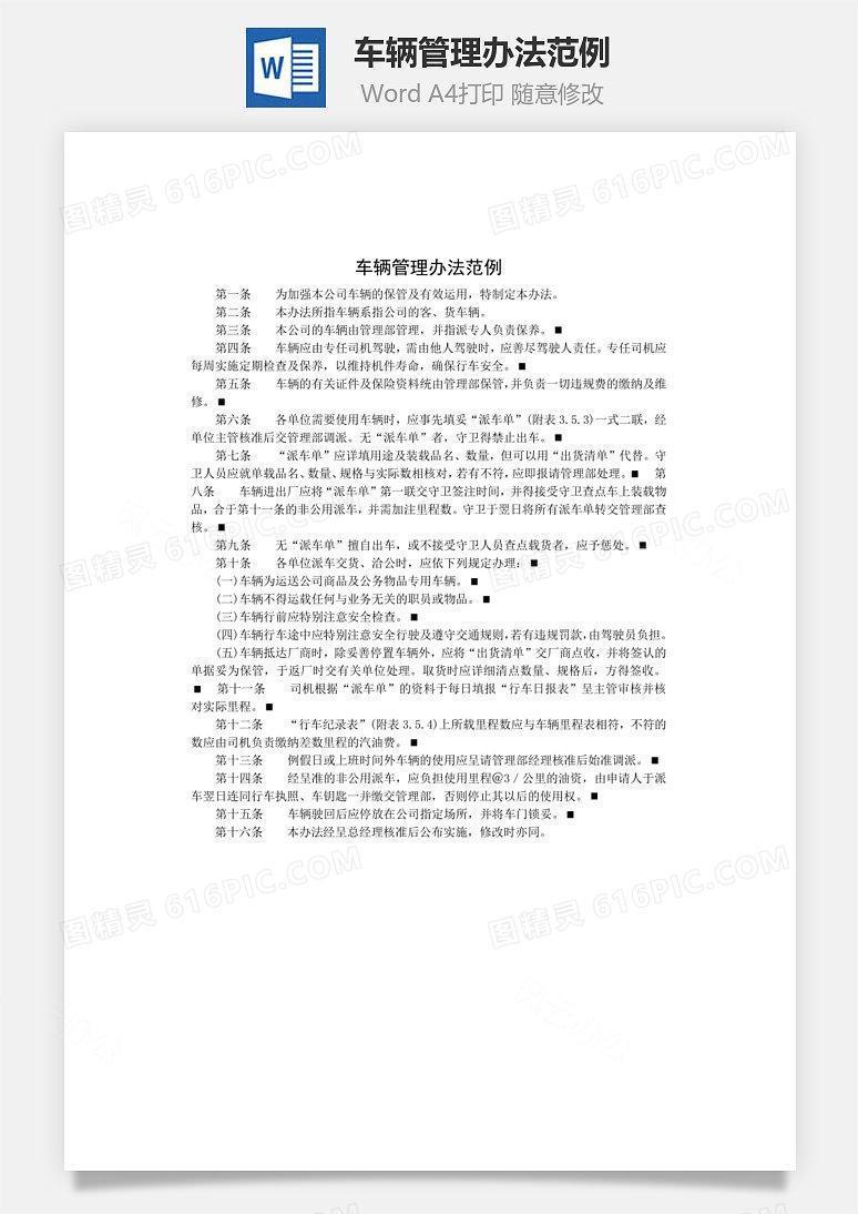 车辆管理办法范例Word文档
