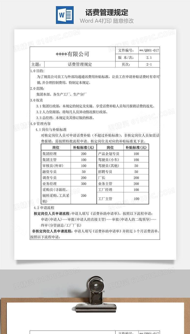 话费管理规定Word文档