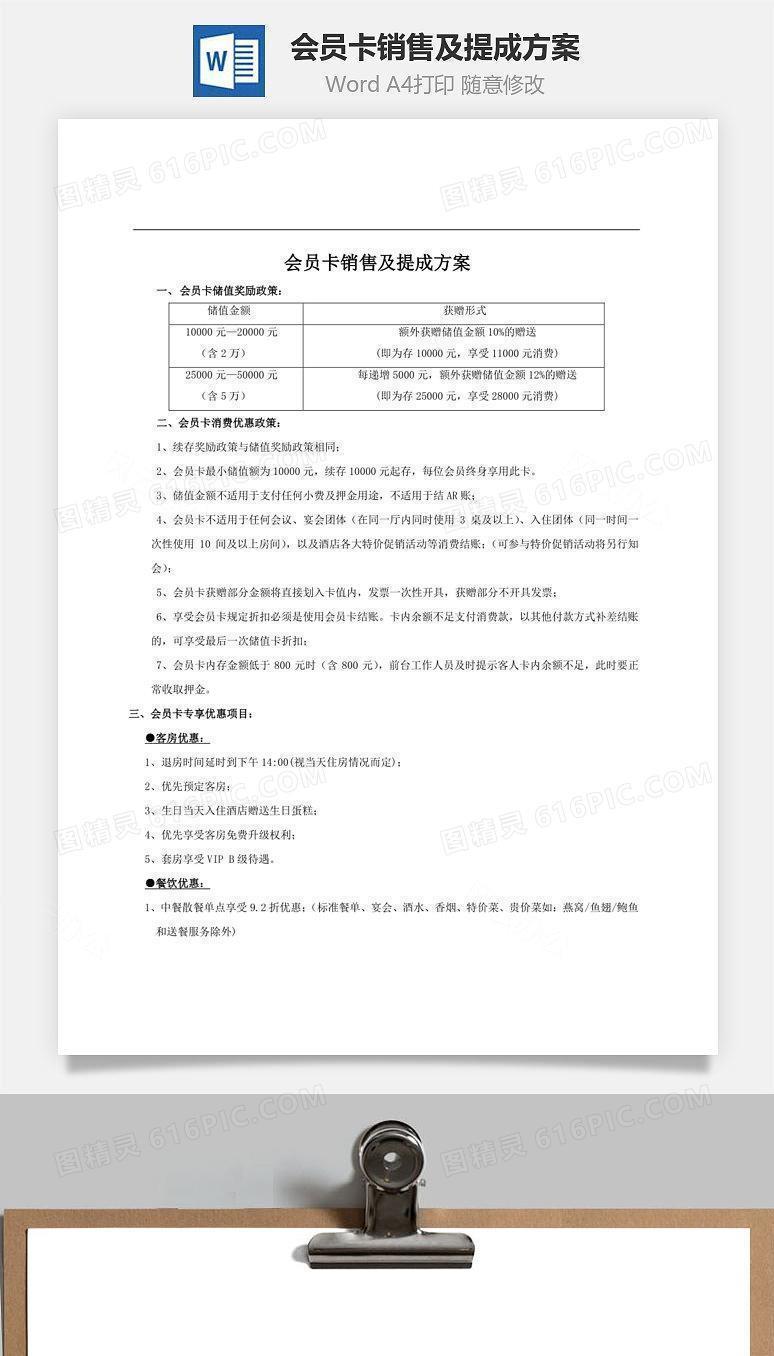 会员卡销售及提成方案Word文档