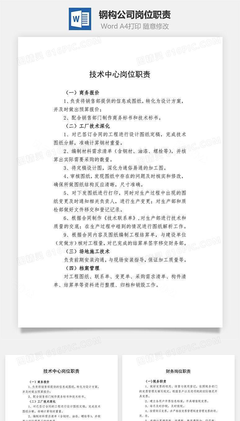钢构公司岗位职责Word文档