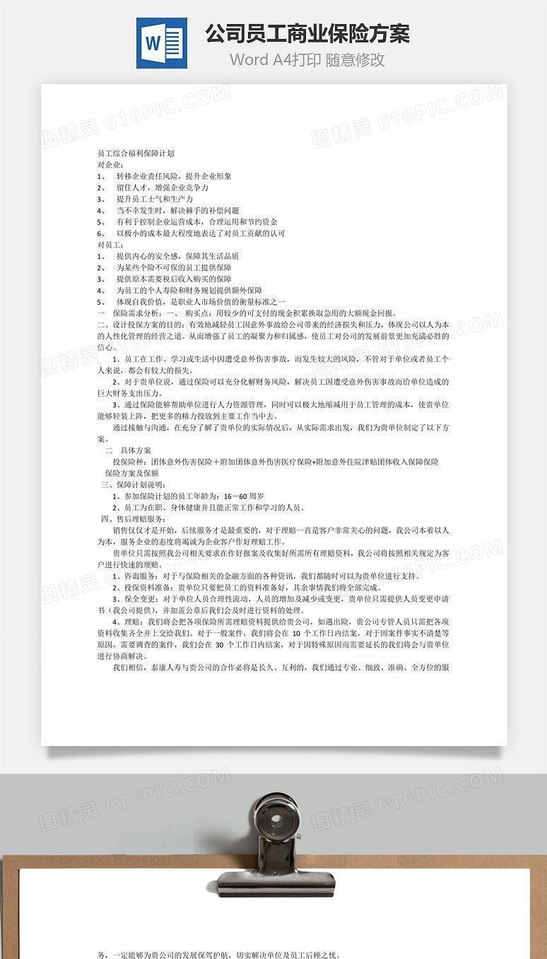 公司员工商业保险方案Word文档