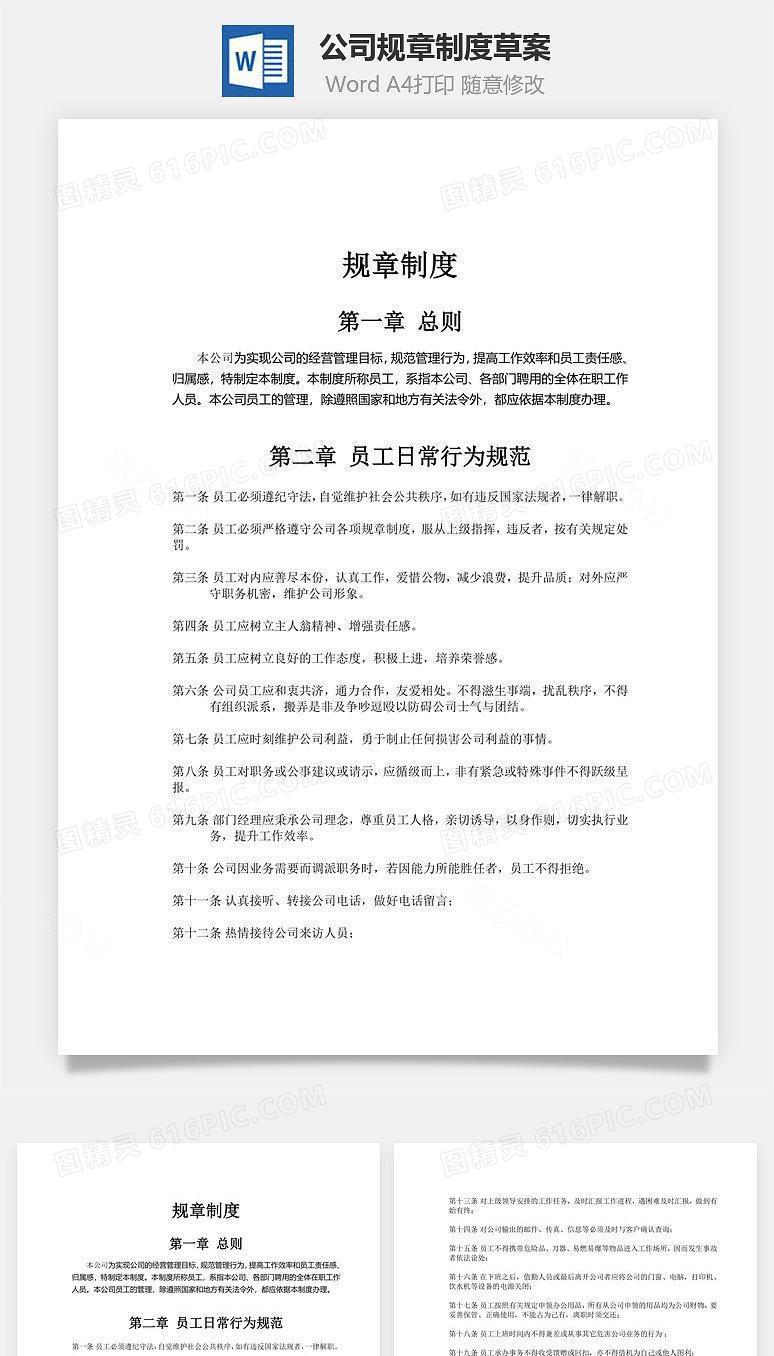 公司规章制度草案Word文档