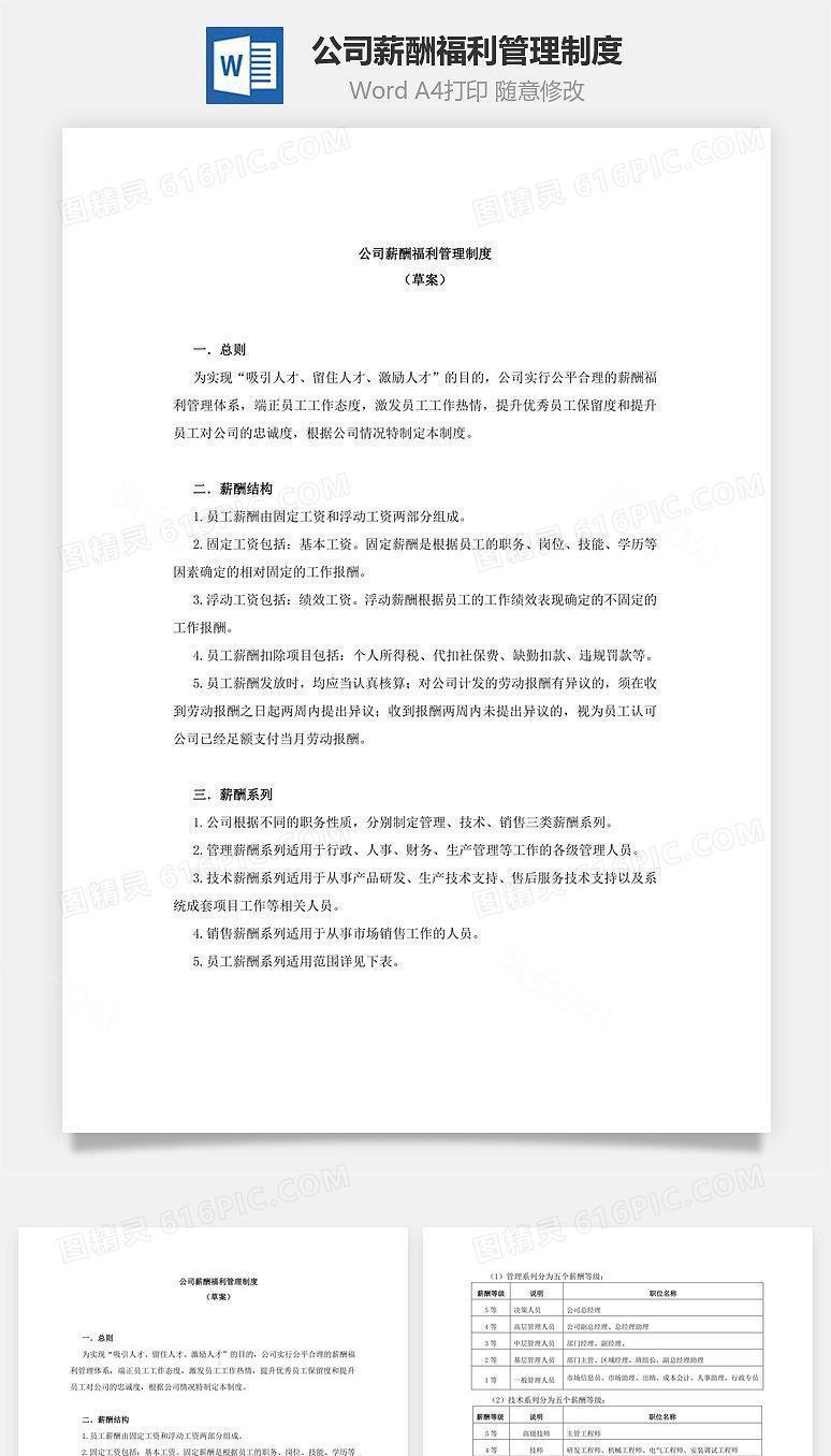 公司薪酬福利管理制度