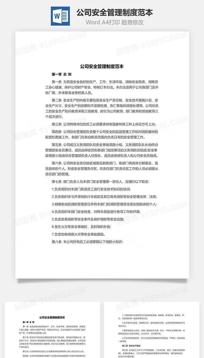 公司安全管理制度范本Word文档