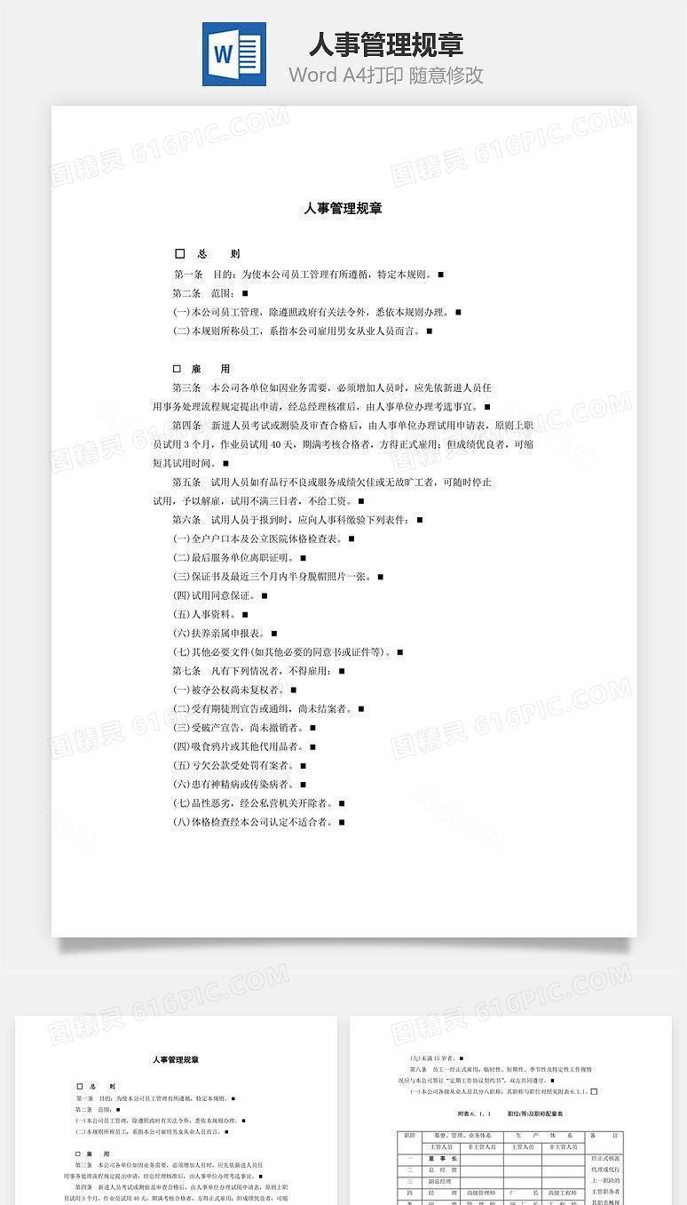 人事管理规章Word文档