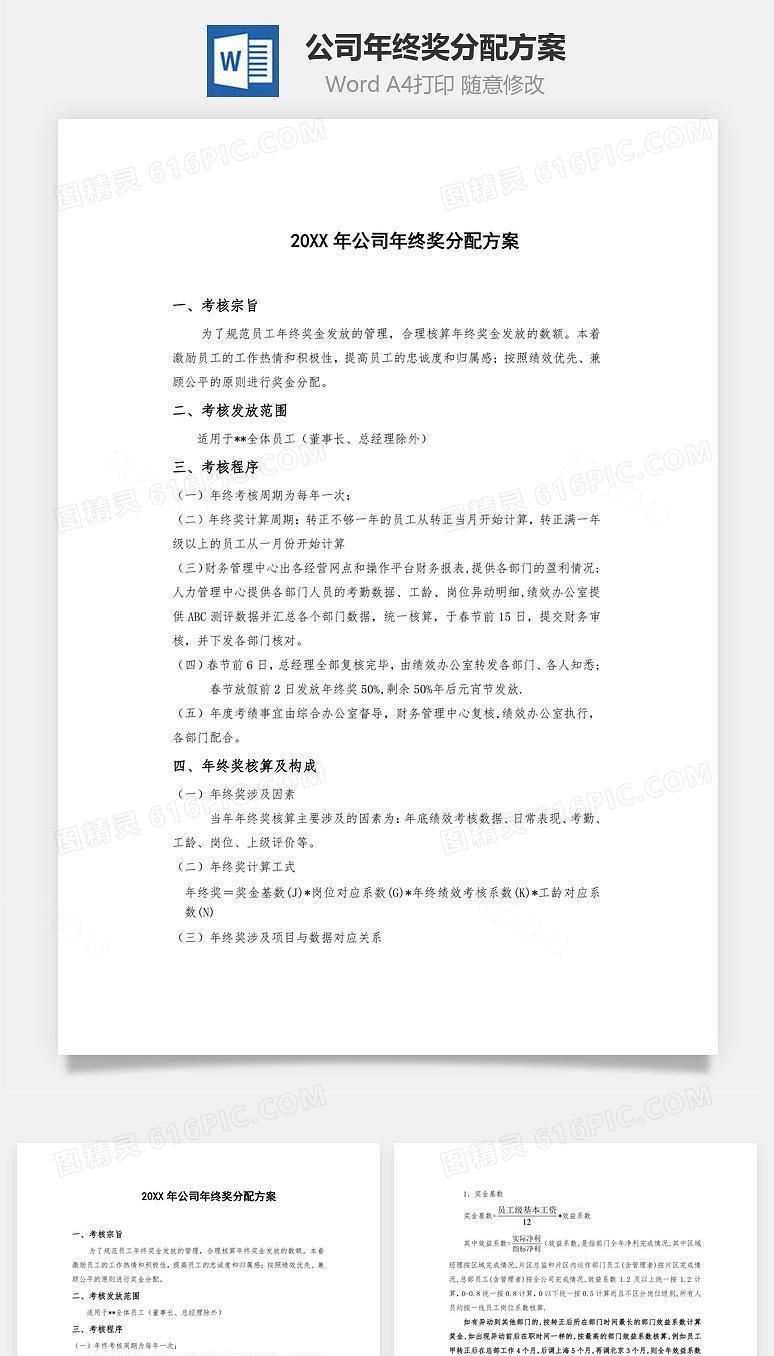 公司年终奖分配方案Word文档