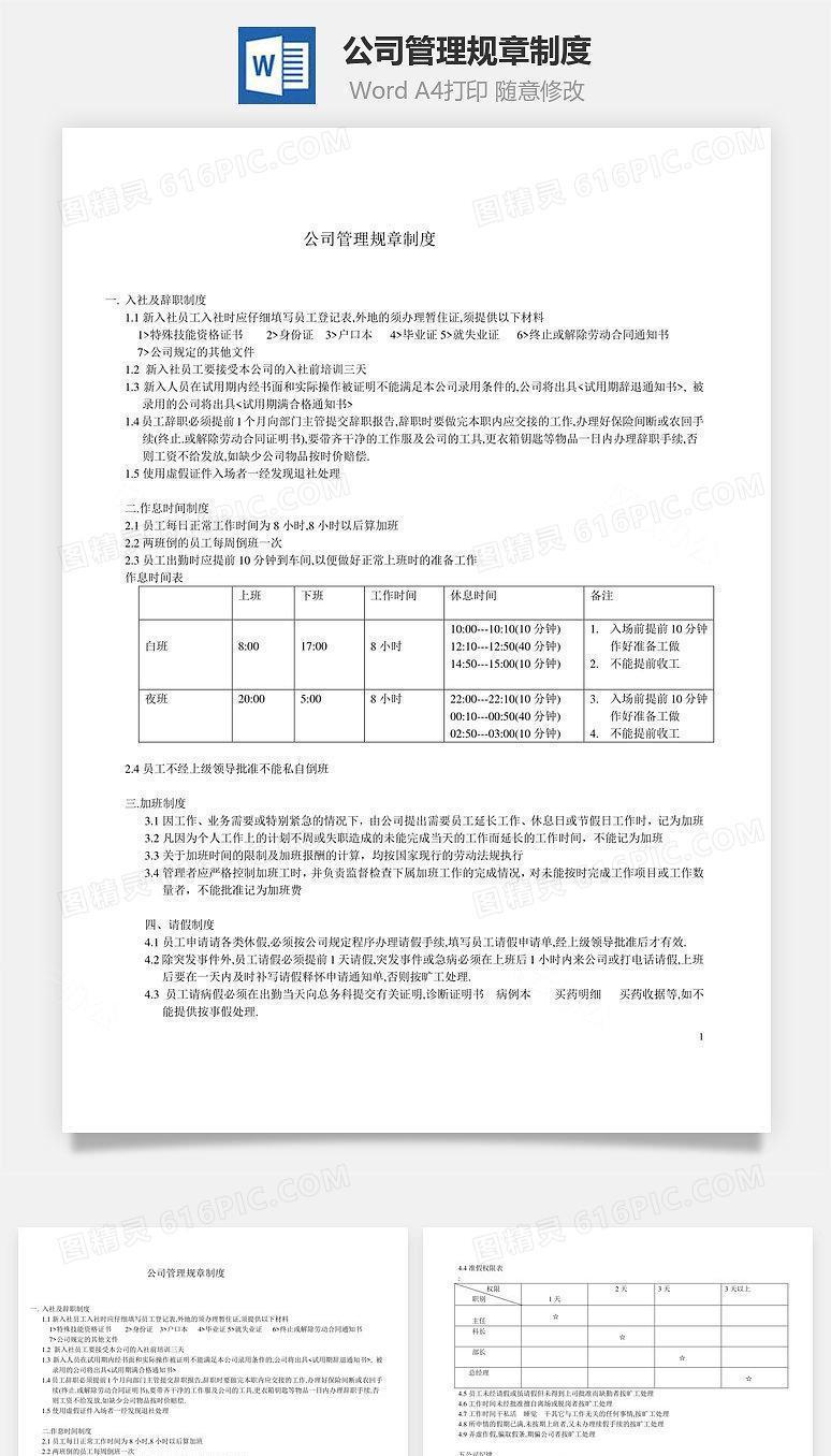 公司管理规章制度Word文档
