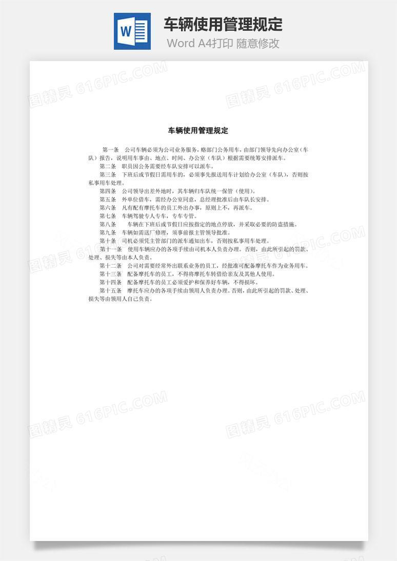 车辆使用管理规定Word文档