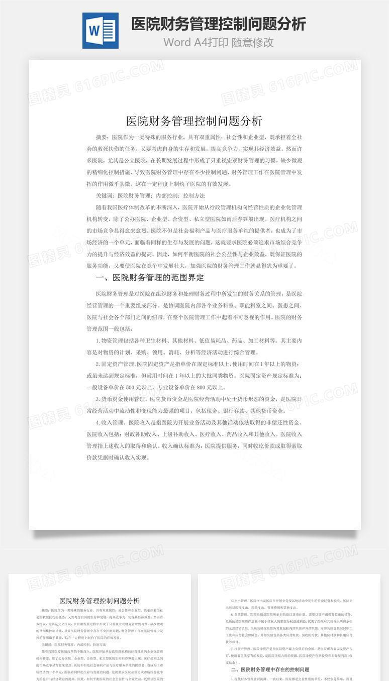 医院财务管理控制问题分析word文档