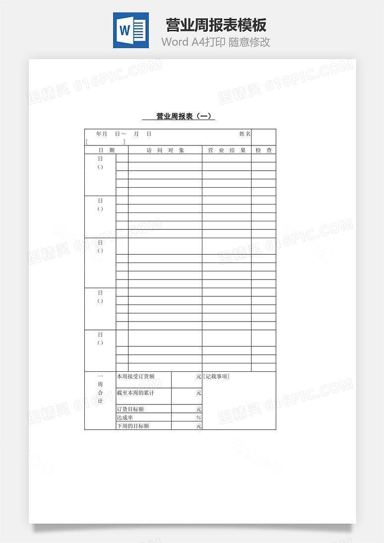 营业周报表（一）Word文档