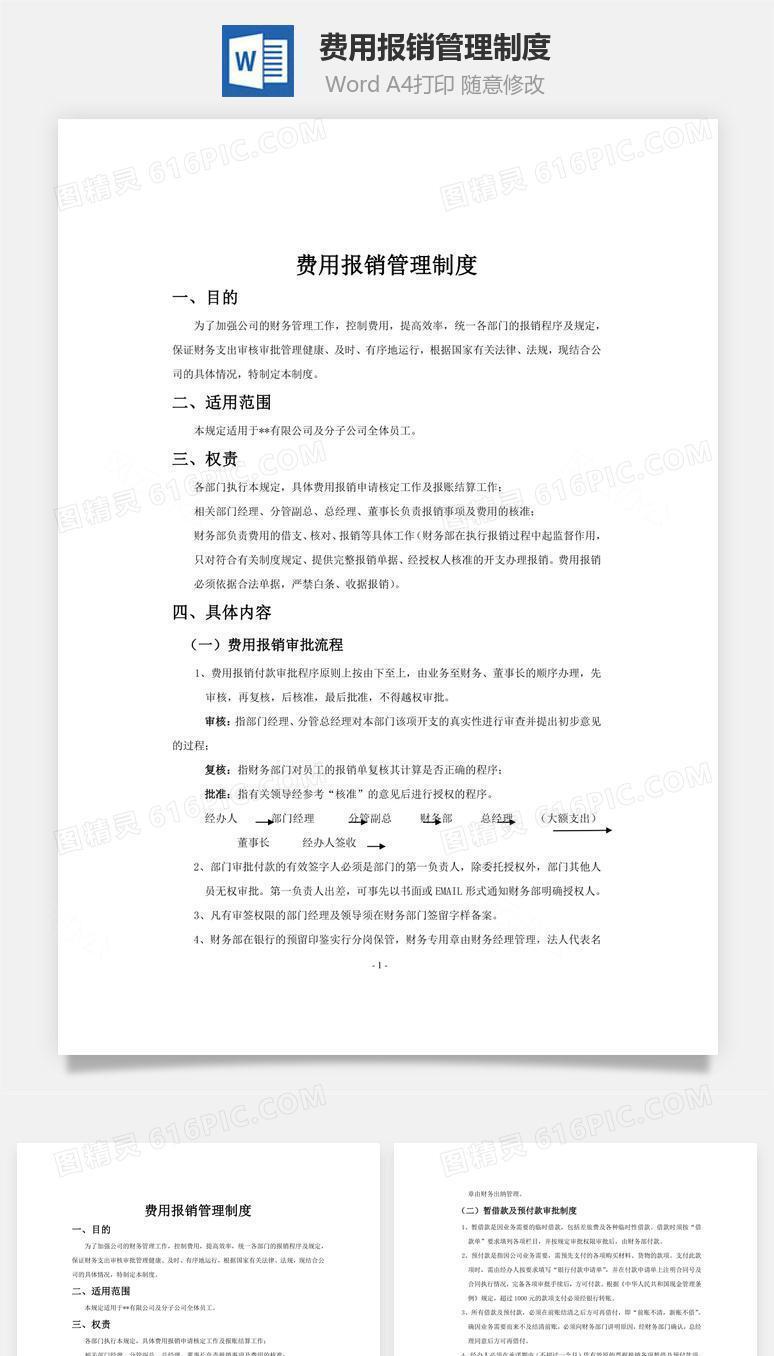 费用报销管理制度word文档