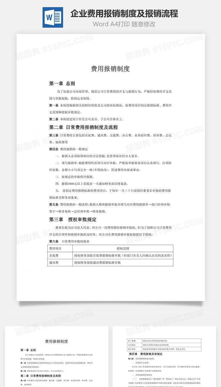 企业费用报销制度及报销流程word文档