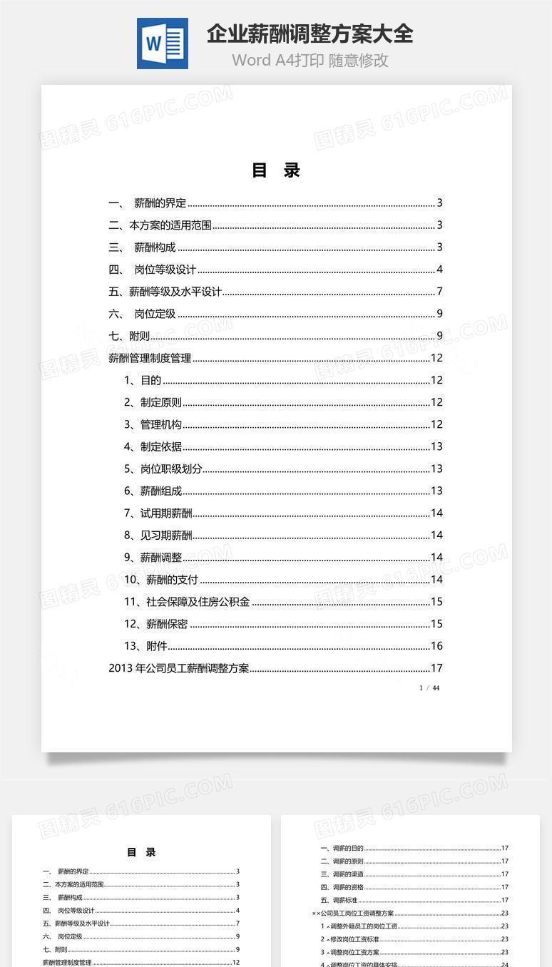 企业薪酬调整方案大全HR学习Word文档