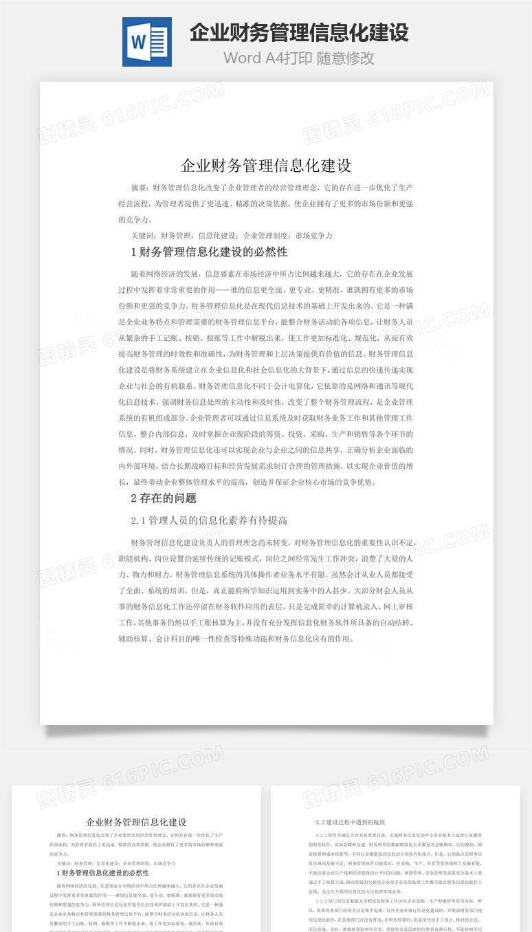 企业财务管理信息化建设word文档