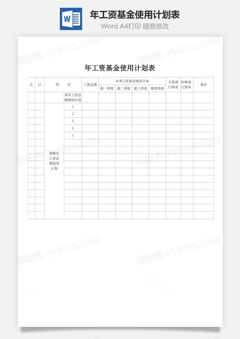年工资基金使用计划表word文档