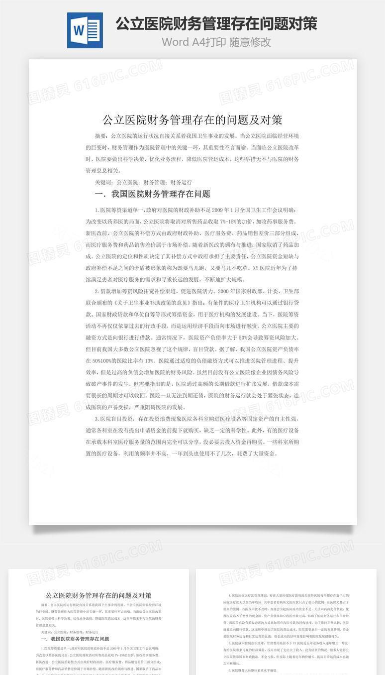 公立医院财务管理存在问题对策word文档