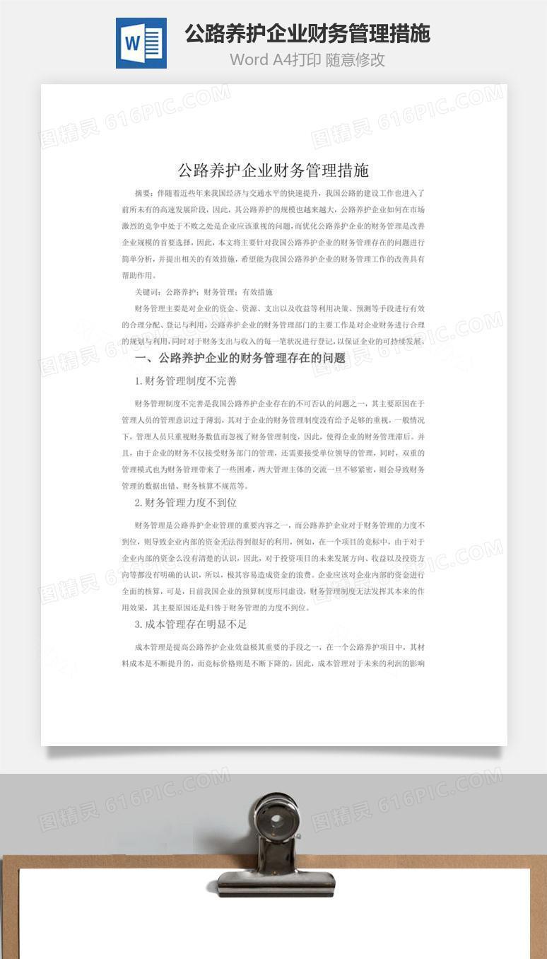 公路养护企业财务管理措施word文档