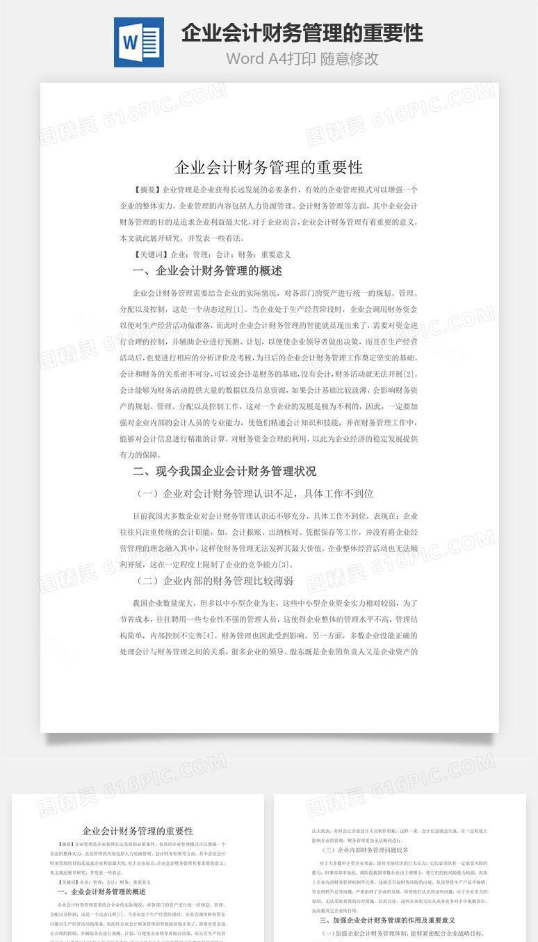 企业会计财务管理的重要性word文档