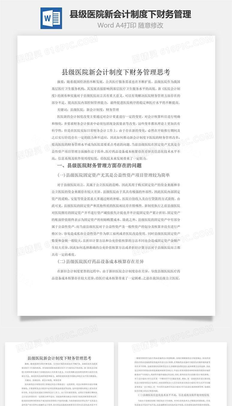 县级医院新会计制度下财务管理word文档