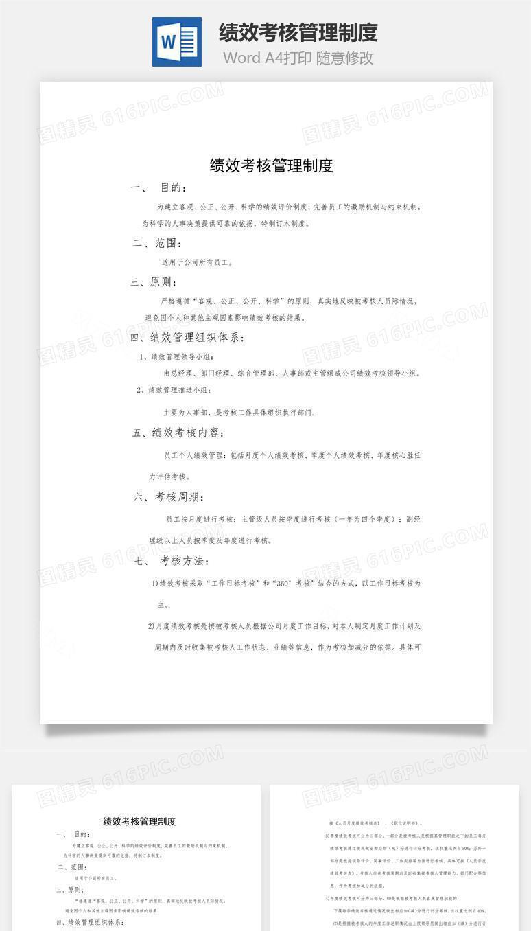 绩效考核管理制度word文档
