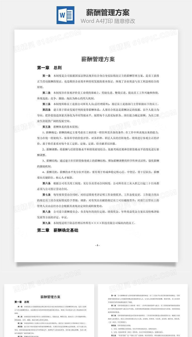 薪酬管理方案word文档
