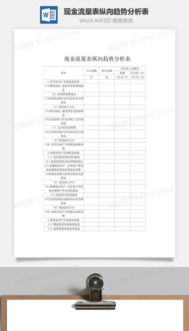现金流量表纵向趋势分析表word文档