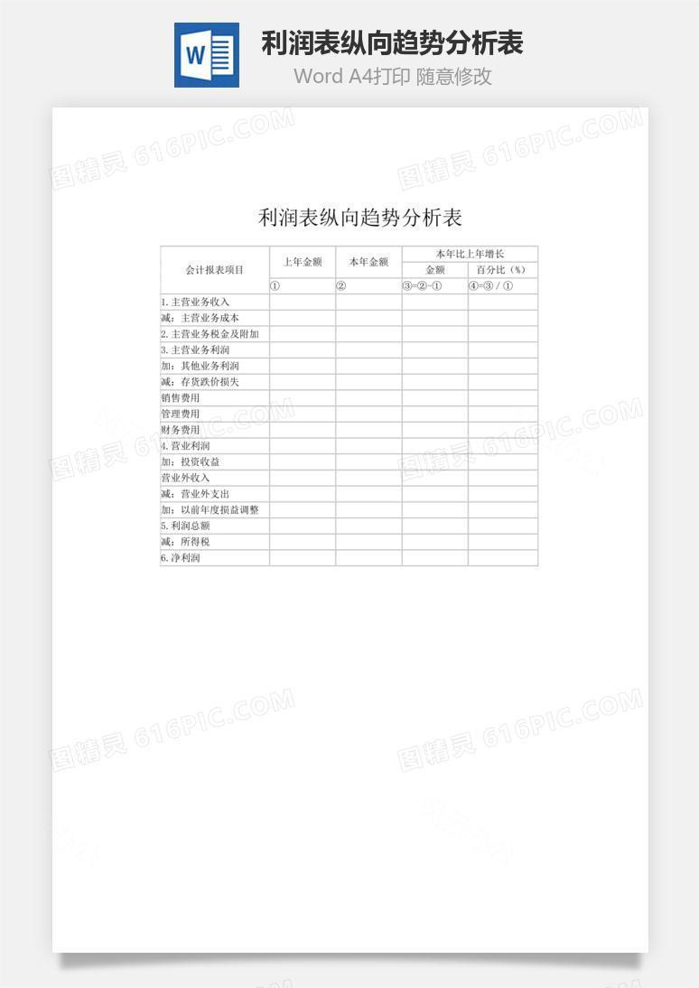 利润表纵向趋势分析表word文档