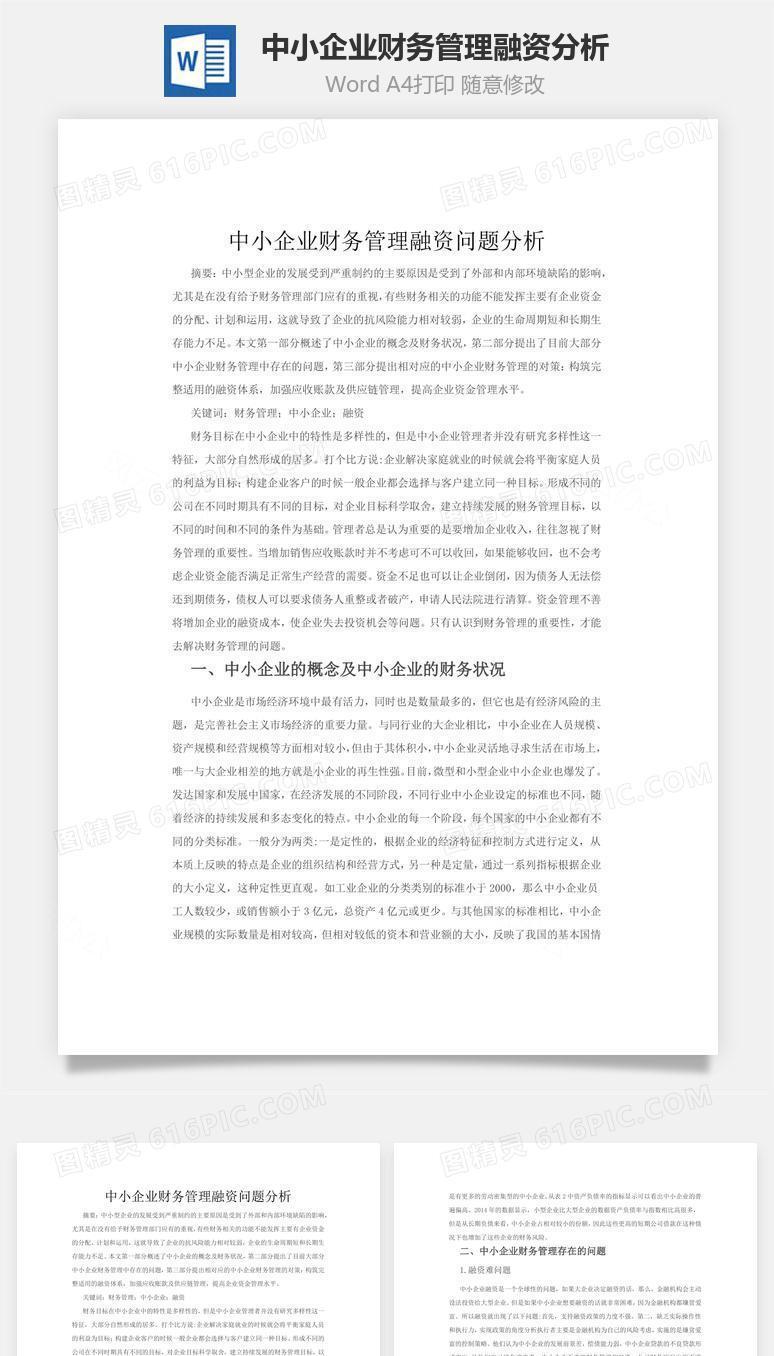 中小企业财务管理融资问题分析word文档