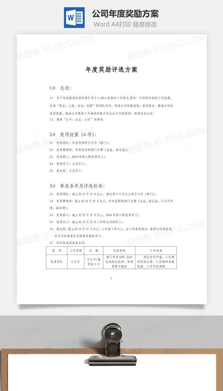 公司年度奖励方案word文档