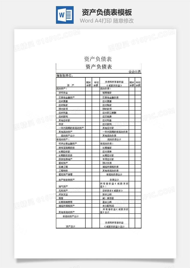 资产负债表word文档
