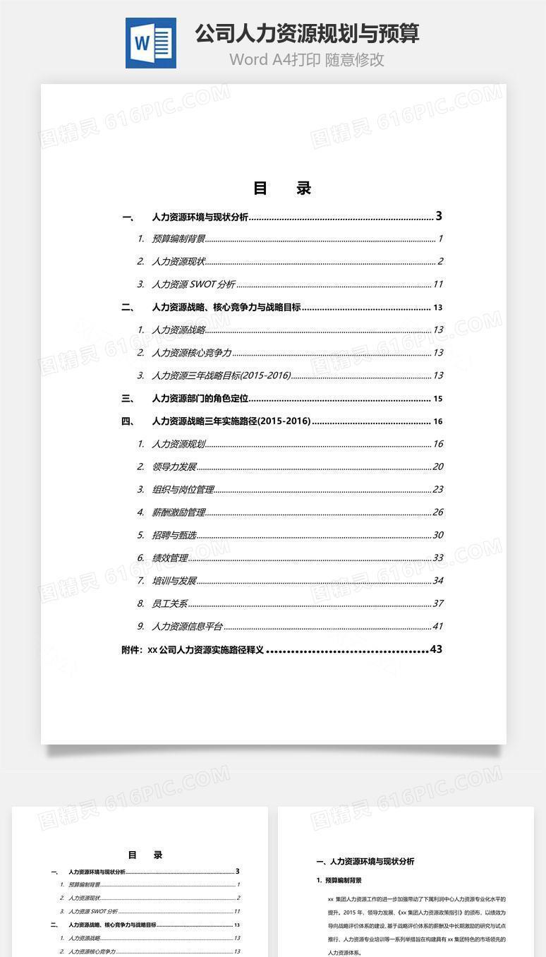 公司人力资源规划与预算Word文档