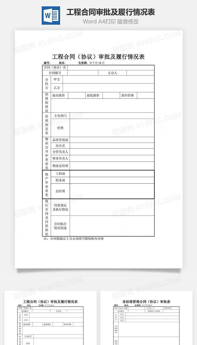 工程合同（协议）审批及履行情况表