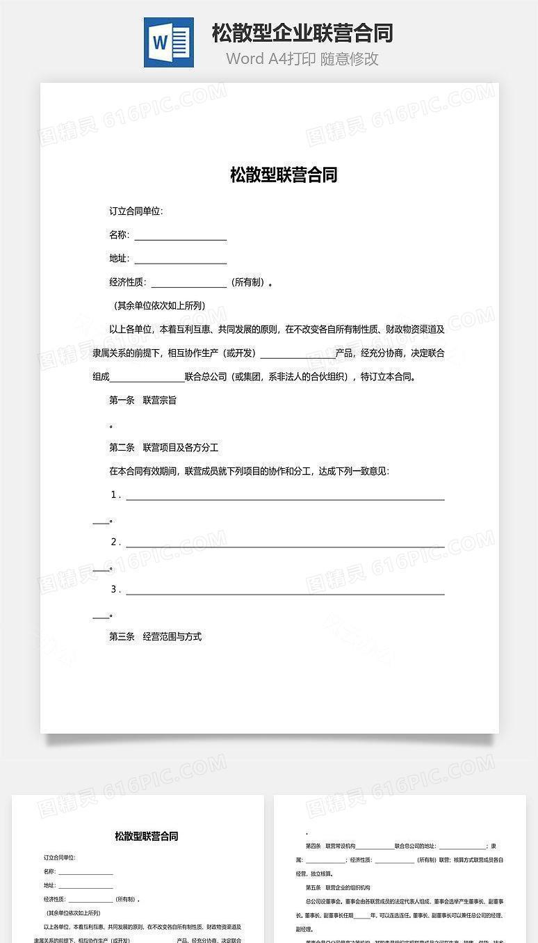 松散型企业联营合同范文