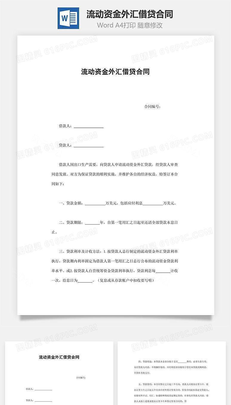 流动资金外汇借贷合同