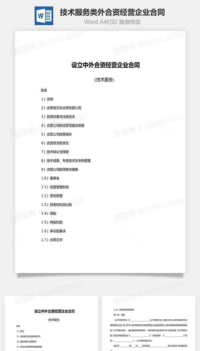 设立技术服务类外合资经营企业合同范文