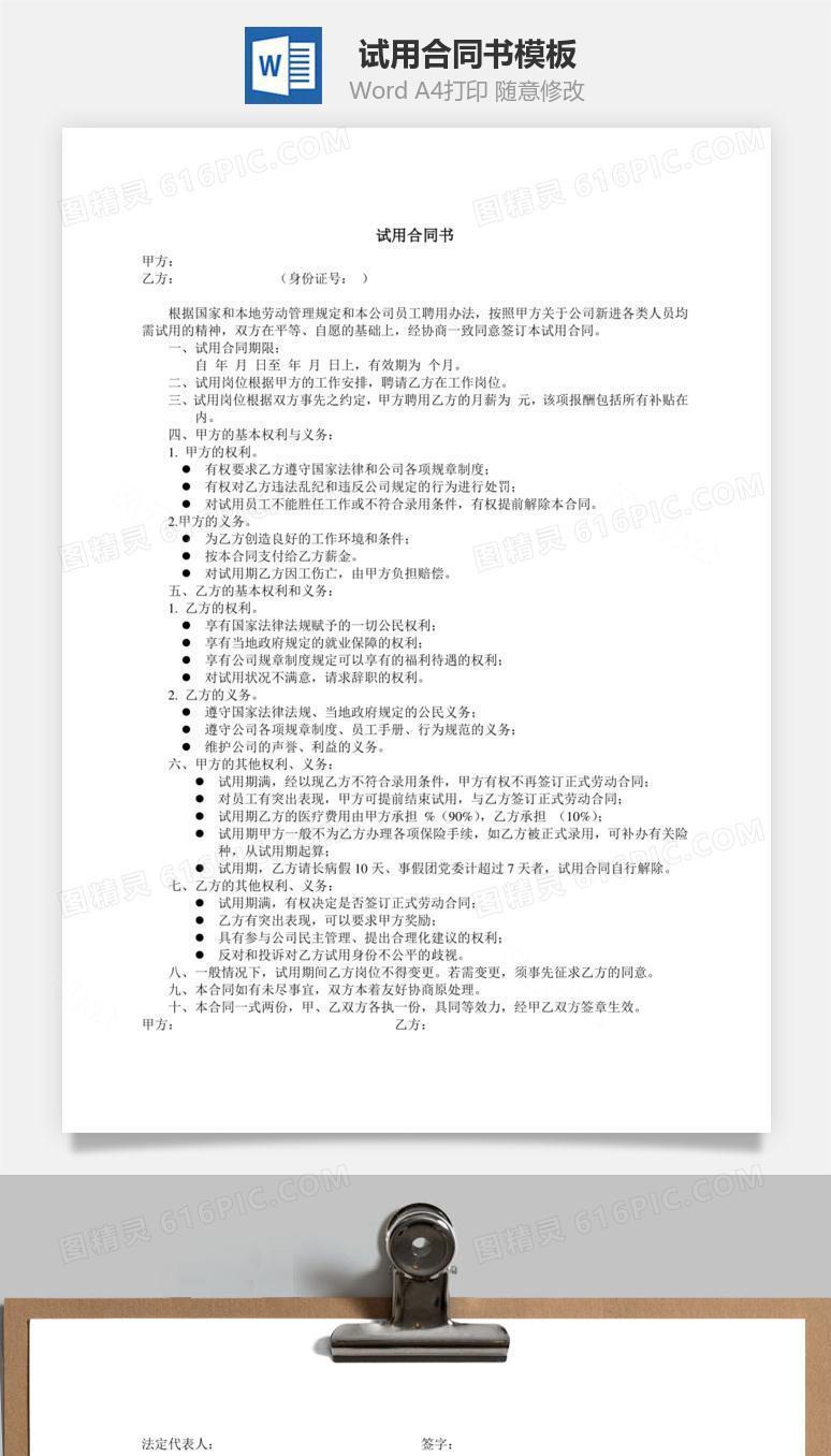 试用合同书Word文档