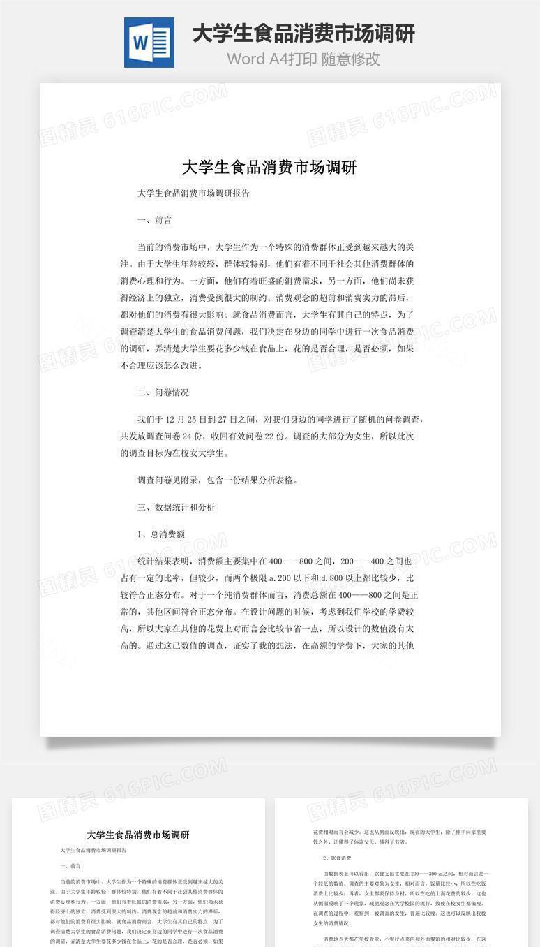 大学生食品消费市场调研word文档