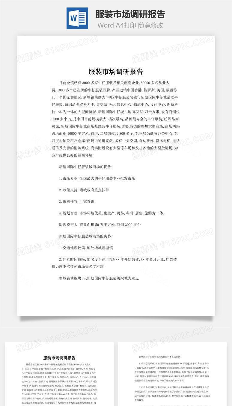 服装市场调研报告word文档