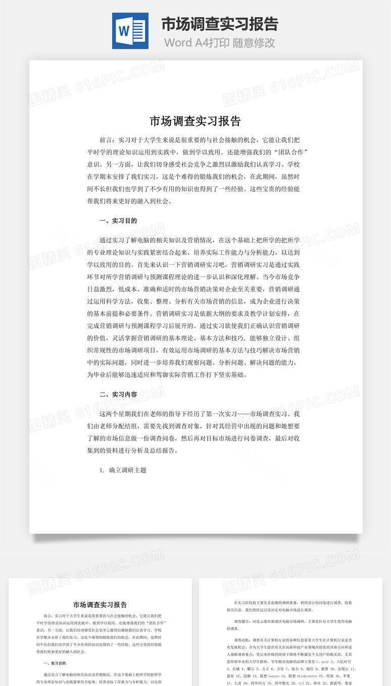 市场调查实习报告word文档