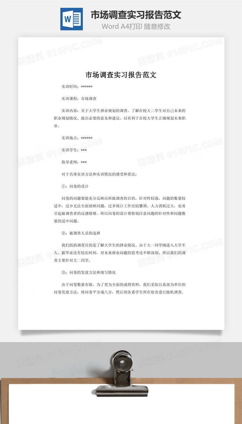 市场调查实习报告范文word文档