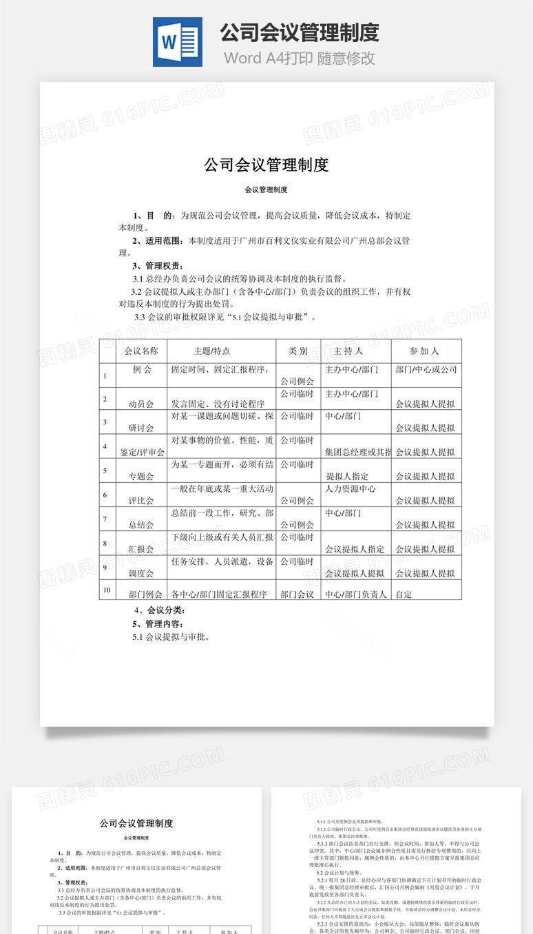 公司会议管理制度word文档