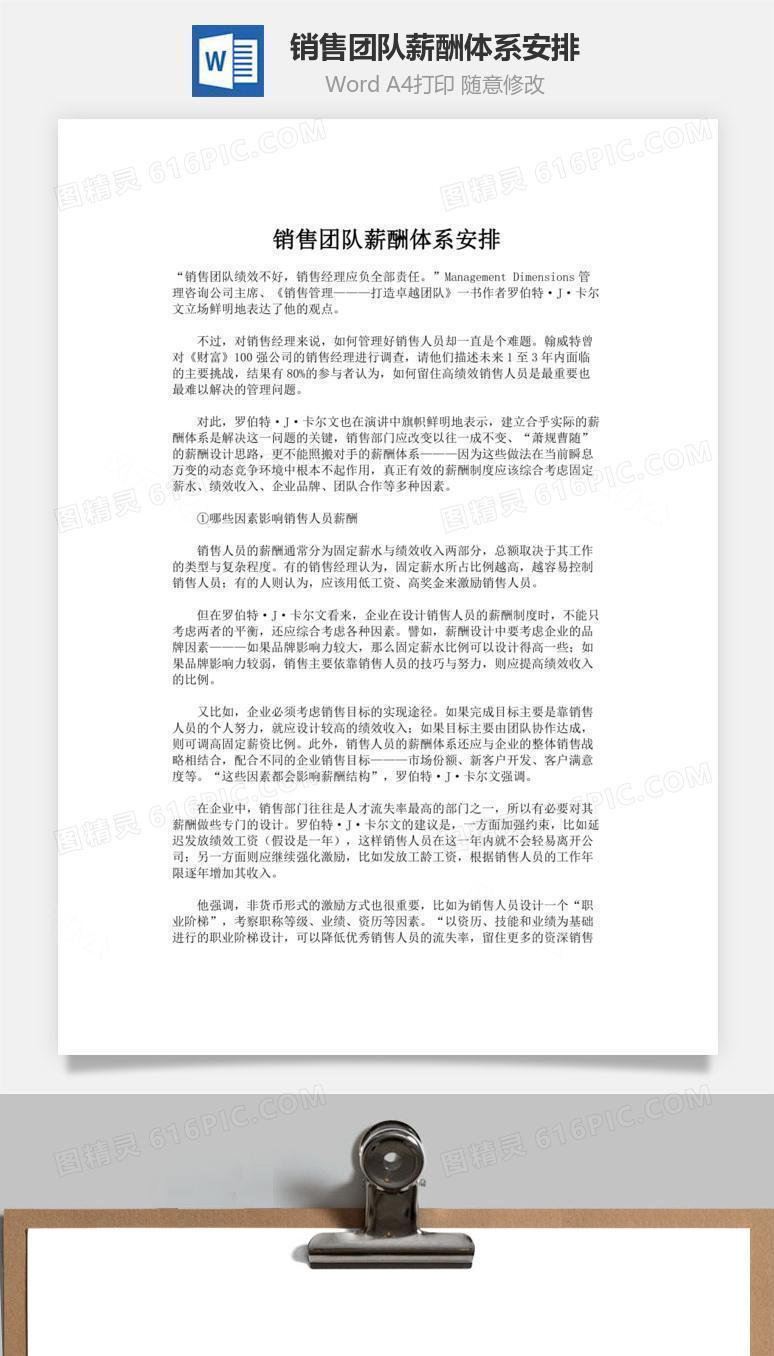 销售团队薪酬体系安排word文档
