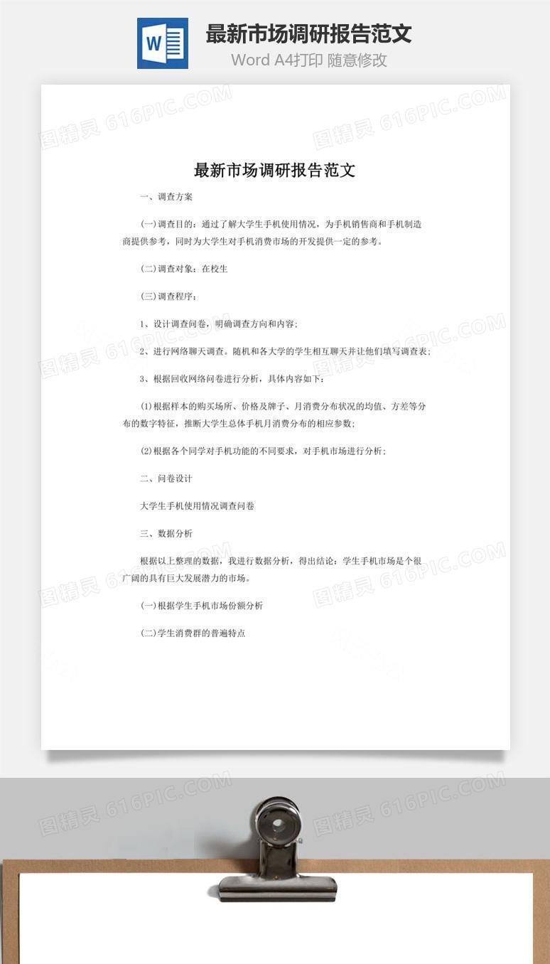 最新市场调研报告范文word文档